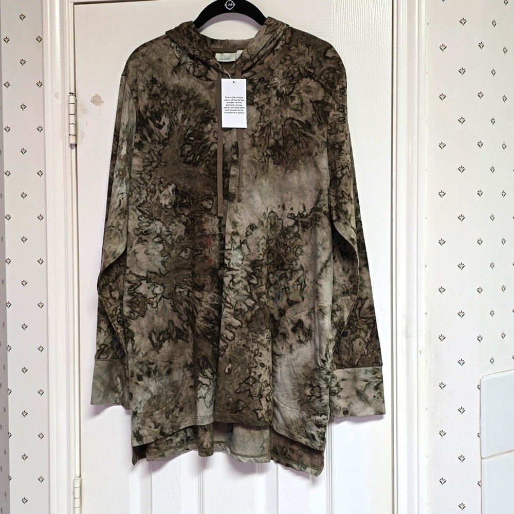 Women's Brand New LOGO/Laurie Goldstein Hi-Lo Tie Dyed Hooded Tunic. Size Large.